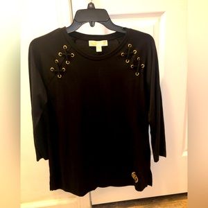 Michael Kors Black Shirt w/ Gold Accent Criss Cross Size M NWT